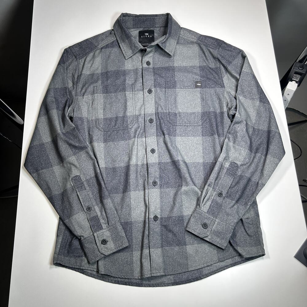 Sitka Grange Flannel Shirt Mens L Anchor Plaid Gray Navy Hunting Outdoor 600071